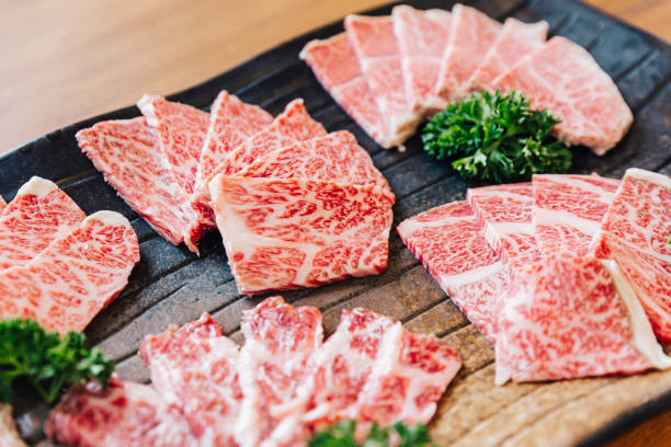 Raw Wagyu beef marbling